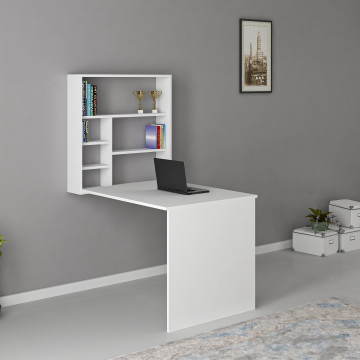 Birou cu etajera din pal melaminat Sedir alb 59 cm - Img 2