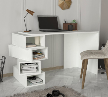 Birou cu rafturi din pal melaminat Jenga alb 130 cm - Img 2