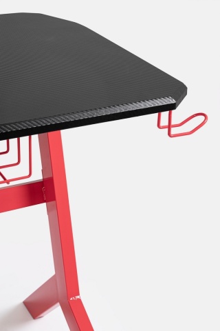 Birou de gaming, cu cadru metalic și blat cu efect de fibră de carbon, roșu și negru, 118x65x76 cm - Img 7