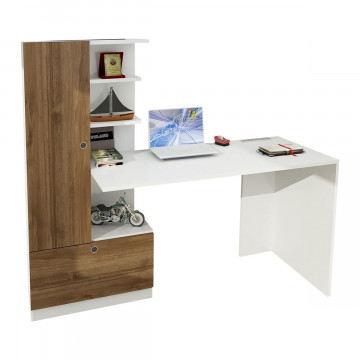 Birou din pal melaminat cu rafturi Domingos alb si nuc 120 cm - Img 3
