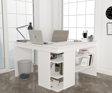 Birou pe colt din pal melaminat Stylo alb 120 cm - Img 2