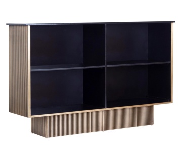 Cabinet bar, 160 cm, din MDF cu blat din lemn de mango și placaj din alamă antichizată, 160x40x100 cm - Img 9