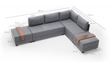 Coltar Fly pe dreapta gri, 3 locuri, extensibil cu 2 parti modulare - Img 10