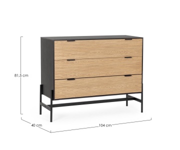 Comoda Allycia cu 3 uși, din lemn de frasin, negru și natural, 104x40x81,5 cm - Img 2