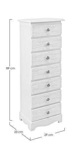 Comodă cu 7 sertare, finisaj alb mat cu efect albit, 29x23x89 cm - Img 2