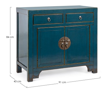 Comoda Jinan cu 2 uși și 2 sertare, din lemn de ulm reciclat lăcuit, albastră, 91x43x84 cm - Img 2