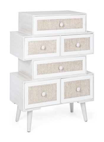 Comodă Montiel cu 6 sertare, din MDF și material textil, 60x30x83 cm