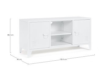 Comodă TV Cambridge, cu 2 uși, din oțel vopsit epoxidic, alb, 120,5x40x58,5 cm - Img 2
