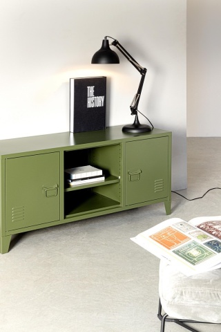 Comodă TV Cambridge, cu 2 uși, din oțel vopsit epoxidic, verde, 120,5x40x58,5 cm - Img 8