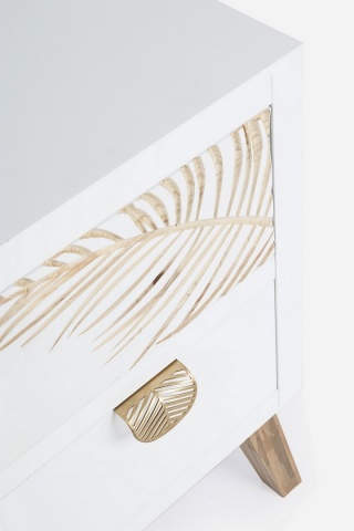 Comodă TV Folium, cu 2 uși și 3 sertare, decor încrustat manual, din lemn de brad și MDF, 120x40x52 cm - Img 3