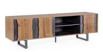 Comodă TV Garwood, cu 2 uși și 2 sertare, din MDF furniruit cu stejar și oțel, 160x42x55 cm