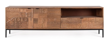 Comodă TV Kindia, cu 2 uși și 1 sertar, lucrată manual, din lemn masiv de mango și oțel, 180x42x55 cm - Img 2