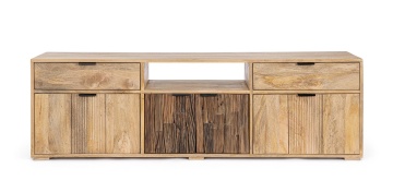 Comodă TV Nashik, 175 cm, 4 uși și 2 sertare, din lemn de mango și lemn reciclat, finisaj acrilic, 175x40x55 cm - Img 2