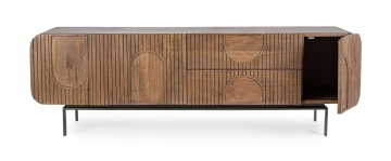 Comodă TV Orissa, lemn masiv de mango și picioare din oțel, 3 uși, 2 sertare, natural, 172x44x55 cm - Img 8