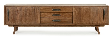 Comodă TV Sherman, 200 cm, cu uși glisante, din lemn de mango, stil vintage, 200x43x60 cm - Img 3
