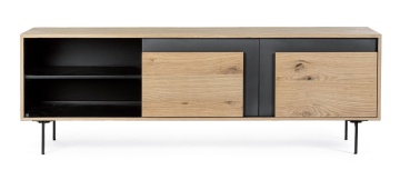 Comodă TV Stanwood, 160 cm, din MDF furniruit cu stejar și picioare din oțel, finisaj natural, 160x40x57 cm - Img 3