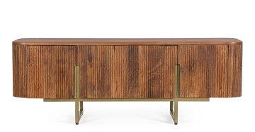 Comodă TV Vilas, 4 uși, din lemn de mango și oțel, finisaj vintage, 140x42x50 cm - Img 3
