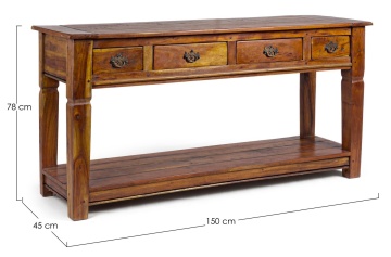Consolă Chateaux, 150 cm, cu 4 uși și 1 raft, din lemn masiv de acacia, finisaj antichizat - Img 2
