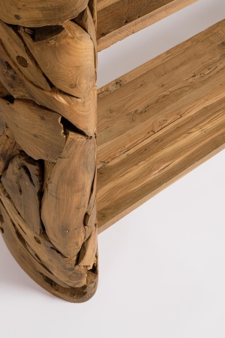 Consolă din lemn de tec reciclat, natural, 156x36x110 cm - Img 3