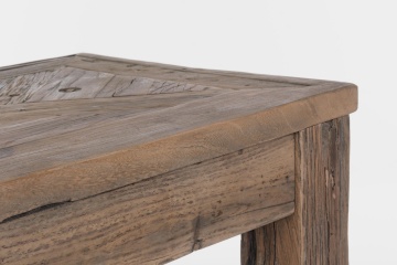 Consolă Kaily, din lemn reciclat de ulm, cu blat parchet antichizat, finisaj natural, 140x45x80 cm - Img 4