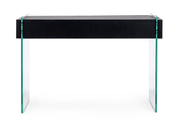 Consolă Line, cu 2 uși, din MDF cu efect de lemn negru și laterale din sticlă, 110x40x75 cm - Img 4