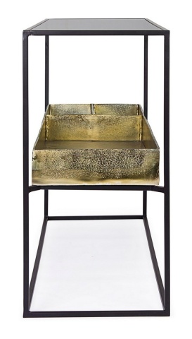 Consolă Mavila cu depozitare, cadru metalic, blat din sticlă și finisaj antichizat, 117x40x85 cm - Img 4