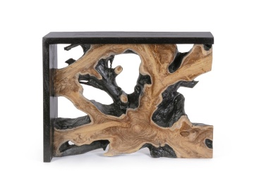 Consolă Sherwood din rădăcină de tec și lemn suar, finisaj natural, 100x35x76 cm - Img 3