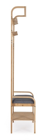 Cuier cu bancă Phillp, din bambus, Natural și Gri, 73 x 34 x 171 cm - Img 4