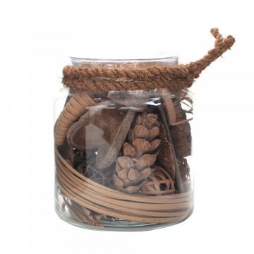 Decoratiune din sticla Flora cu materiale naturale uscate, maro - Img 2