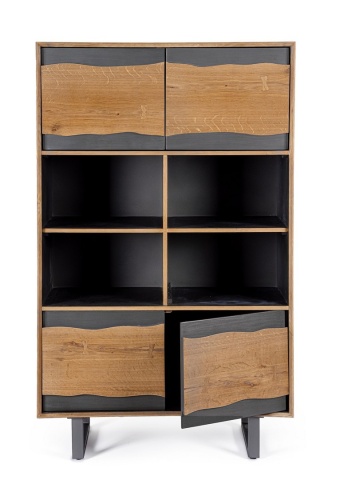 Dulap living Garwood, 4 uși, din MDF furniruit stejar și oțel, cu închidere amortizată, finisaj natural, 90x42x150 cm - Img 8