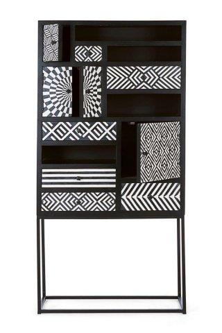 Dulap living Janesh, 4 uși, 6 sertare, cu mozaic din rășină, lemn de mango, 90x35x180 cm - Img 9