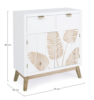 Dulapior Folium cu 2 uși și 2 sertare, din lemn de brad cu decor încrustat manual, 70x30x80 cm - Img 2