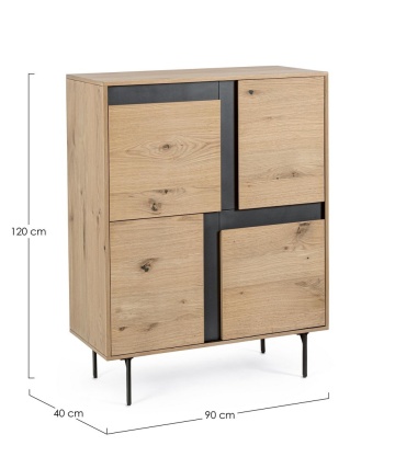 Dulapior Stanwood, cu 3 uși, MDF furniruit stejar, finisaj natural, 90x40x120 cm - Img 2