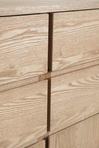 Dulapior Widald, cu 2 uși și 4 sertare, din MDF furniruit cu frasin și oțel, natural, 90x40x130.5 cm - Img 7