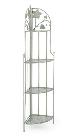 Etajeră de colț Harriet, 4 polițe, pliabilă, din oțel, culoare salvie, 48x35x165,5 cm