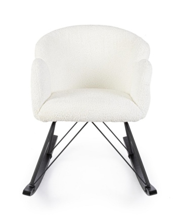 Fotoliu balansoar Sibilla, din poliester efect bouclé, stil vintage, alb, 86 x 62 x 72 cm - Img 4