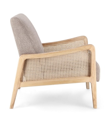 Fotoliu Deanna, stil vintage, cu inserții de ratan, țesătură efect catifea, oyster, 67.5x82x83 cm - Img 5