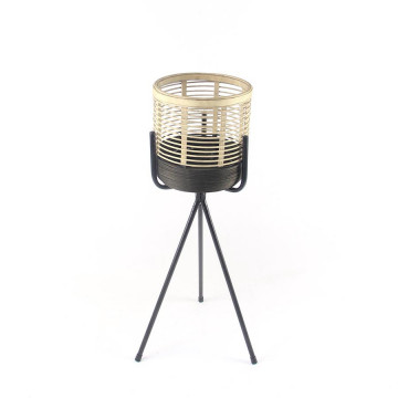 Lampadar din bambus Tiger small negru, un bec - Img 1