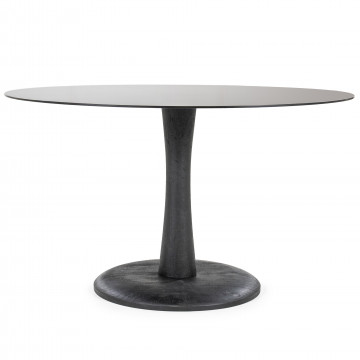 Masa dining din lemn de mango si sticla Boogie 130x130x76 cm neagra