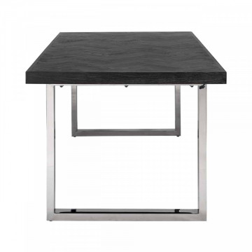 Masa dreptunghiulara cu blat din lemn de stejar Blackbone 77 x 220 x 100 cm gri inchis/argintiu - Img 2