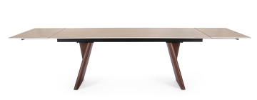 Masă extensibilă Maikki, 8-10 locuri, blat ceramic efect marmură, picioare furnir nuc, 200/300x100 cm - Img 3
