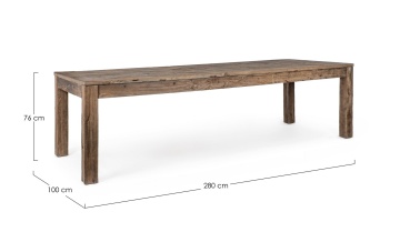 Masă Kaily fixă, pentru 10 persoane, din lemn de ulm reciclat, finisaj antichizat, 280x100 cm - Img 3