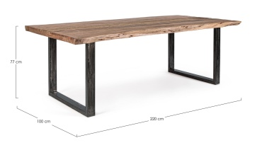 Masă Nottingham pentru 8 locuri, cu blat din lemn de salcâm și inserție din lemn reciclat, picioare din oțel, 220x100x77 cm - Img 2