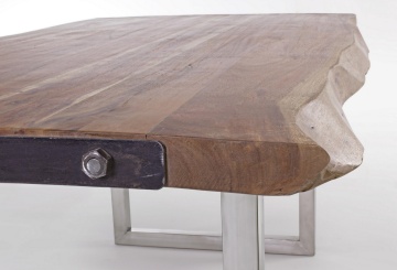 Masă Osbert, 8 locuri, blat din lemn de salcâm cu aspect natural, picioare din oțel inoxidabil, 180x90 cm - Img 6