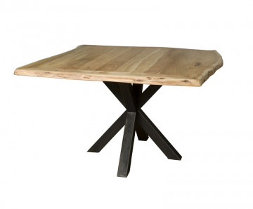 Masa patrata cu blat din lemn 130x130x78 cm maro deschis/ negru