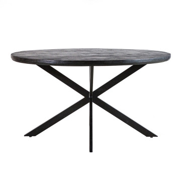 Masa rotunda cu blat din lemn de mango Steven 140x140x76 cm neagra - Img 1
