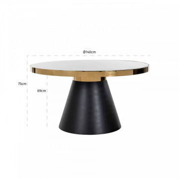 Masa rotunda cu blat din marmura Odin 75 x 140 x 140 cm negru/alb/auriu - Img 2
