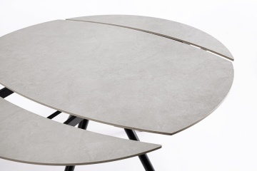 Masă rotundă extensibilă, 2-6 locuri, blat ceramică porțelanată efect marmură, bază din oțel, negru/gri deschis, diametru 87/135 cm - Img 6