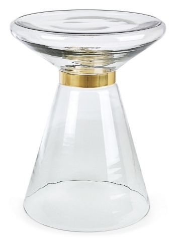 Măsuță de cafea Azmin, rotundă, din sticlă transparentă și oțel auriu, diametru 36 cm, 36x46 cm