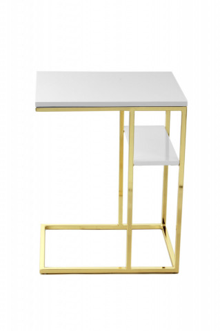 Masuta de cafea dreptunghiulara din metal cu spatiu de depozitare Lucilla 48x35x60 cm alba/aurie - Img 3